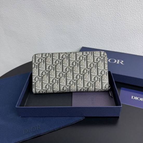 Replica Portafoglio lungo con zip Dior Saddle tela jacquard Oblique Imitazione Outlet Online
