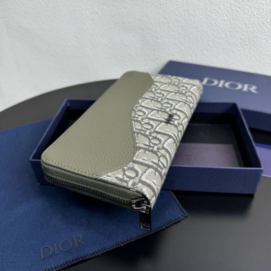 Replica Portafoglio lungo con zip Dior Saddle tela jacquard Oblique Imitazione Outlet Online