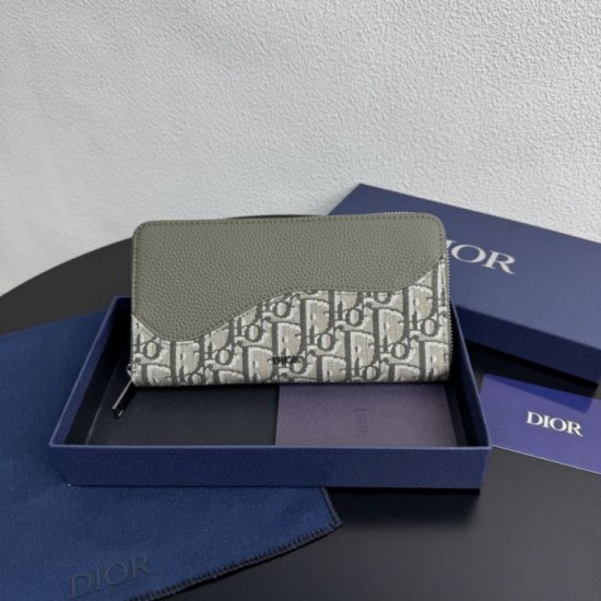 Replica Portafoglio lungo con zip Dior Saddle tela jacquard Oblique Imitazione Outlet Online