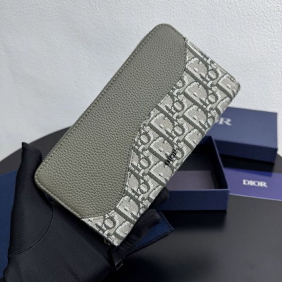 Replica Portafoglio lungo con zip Dior Saddle tela jacquard Oblique Imitazione Outlet Online
