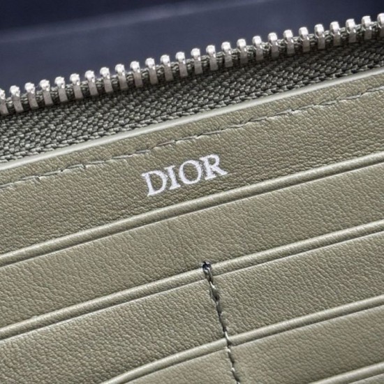Replica Portafoglio lungo con zip Dior Saddle tela jacquard Oblique Imitazione Outlet Online