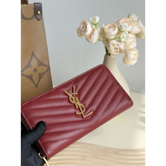 Replica Portafoglio YSL Saint Laurent Monogram Continental con cerniera Maroon Imitazione Outlet Online