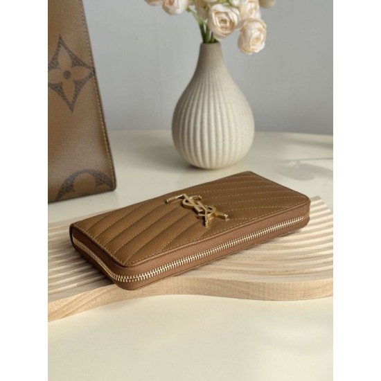 Replica Portafoglio YSL Saint Laurent Monogram Continental con cerniera Caramello Imitazione Outlet Online