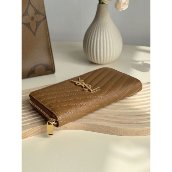 Replica Portafoglio YSL Saint Laurent Monogram Continental con cerniera Caramello Imitazione Outlet Online
