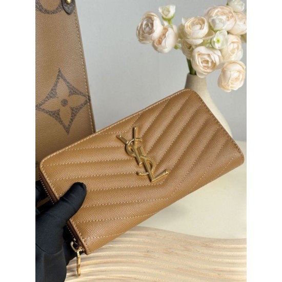 Replica Portafoglio YSL Saint Laurent Monogram Continental con cerniera Caramello Imitazione Outlet Online