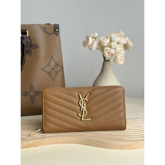 Replica Portafoglio YSL Saint Laurent Monogram Continental con cerniera Caramello Imitazione Outlet Online