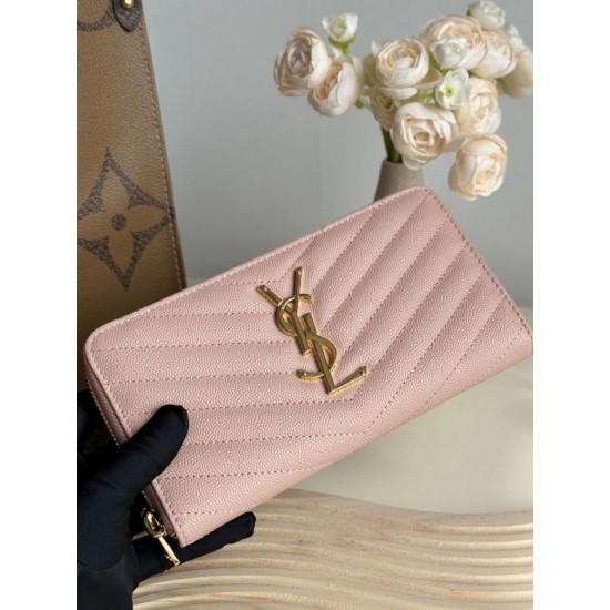 Replica Portafoglio YSL Saint Laurent Monogram Continental con cerniera Rosa Imitazione Outlet Online