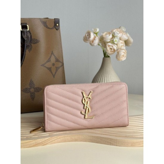 Replica Portafoglio YSL Saint Laurent Monogram Continental con cerniera Rosa Imitazione Outlet Online