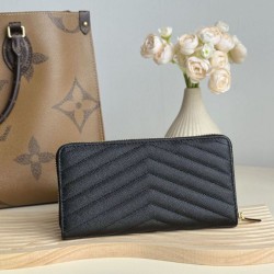 Replica Portafoglio YSL Saint Laurent Monogram Continental con cerniera Nero Oro Imitazione Outlet Online