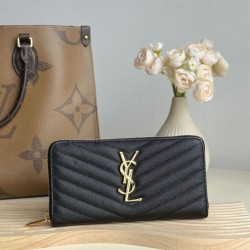 Replica Portafoglio YSL Saint Laurent Monogram Continental con cerniera Nero Oro Imitazione Outlet Online