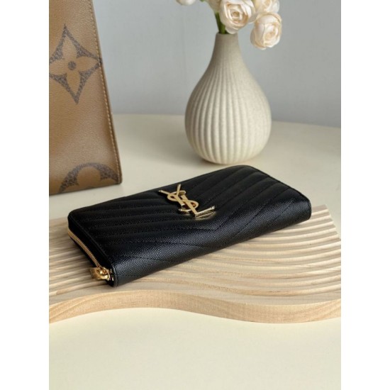 Replica Portafoglio YSL Saint Laurent Monogram Continental con cerniera Nero Oro Imitazione Outlet Online
