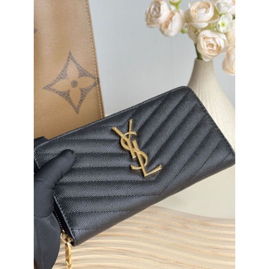Replica Portafoglio YSL Saint Laurent Monogram Continental con cerniera Nero Oro Imitazione Outlet Online
