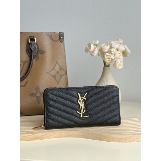 Replica Portafoglio YSL Saint Laurent Monogram Continental con cerniera Nero Oro Imitazione Outlet Online