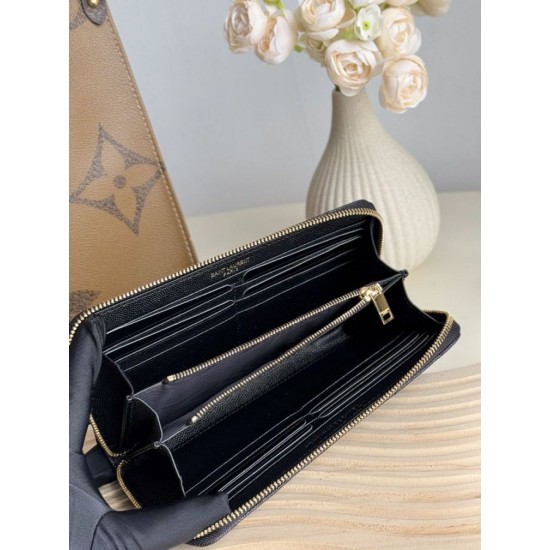 Replica Portafoglio YSL Saint Laurent Monogram Continental con cerniera Nero Oro Imitazione Outlet Online
