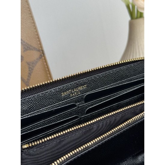 Replica Portafoglio YSL Saint Laurent Monogram Continental con cerniera Nero Oro Imitazione Outlet Online