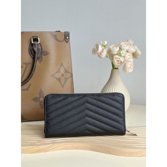 Replica Portafoglio YSL Saint Laurent Monogram Continental con cerniera Nero Argento Imitazione Outlet Online
