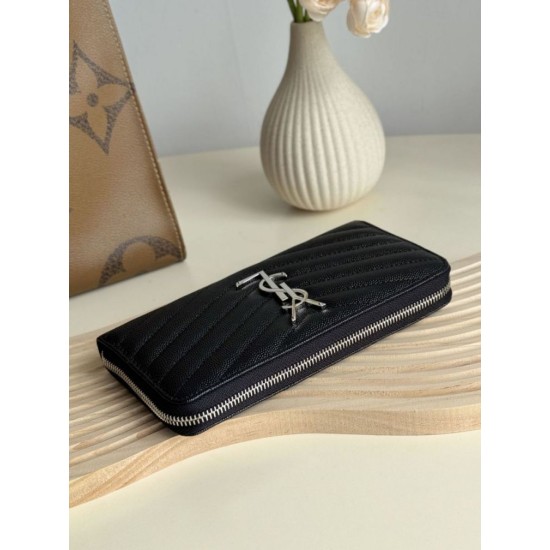 Replica Portafoglio YSL Saint Laurent Monogram Continental con cerniera Nero Argento Imitazione Outlet Online