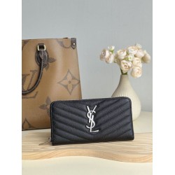 Replica Portafoglio YSL Saint Laurent Monogram Continental con cerniera Nero Argento Imitazione Outlet Online