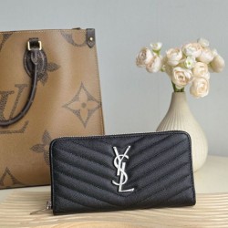 Replica Portafoglio YSL Saint Laurent Monogram Continental con cerniera Nero Argento Imitazione Outlet Online