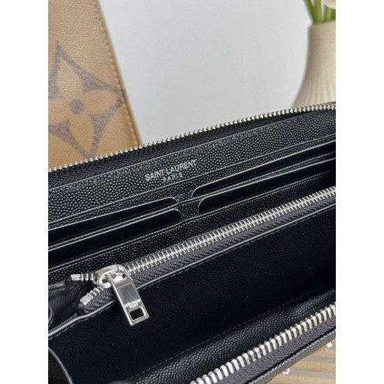 Replica Portafoglio YSL Saint Laurent Monogram Continental con cerniera Nero Argento Imitazione Outlet Online