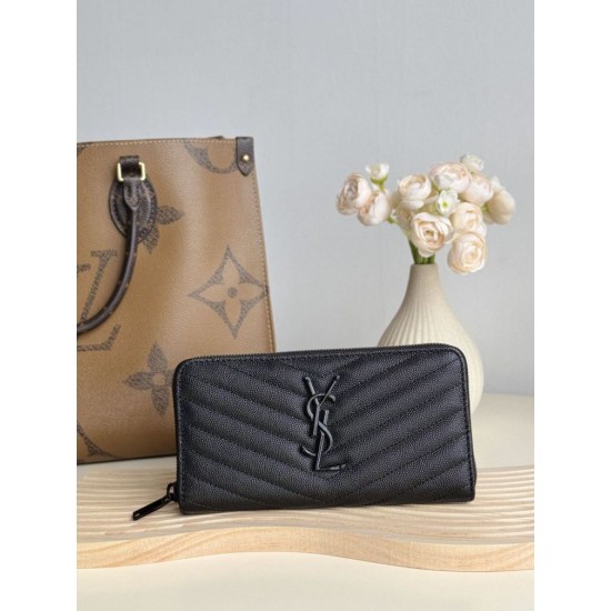 Replica Portafoglio YSL Saint Laurent Monogram Continental con cerniera Nero Imitazione Outlet Online