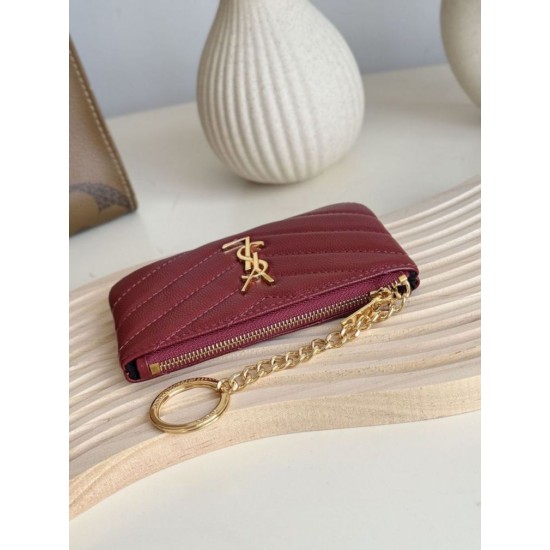 Replica Porta carte con cerniera YSL Saint Laurent Cassandre Matelassé Fragments Rosso Imitazione Outlet Online