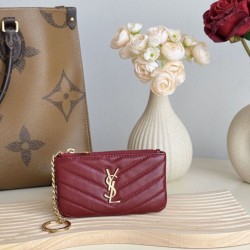Replica Porta carte con cerniera YSL Saint Laurent Cassandre Matelassé Fragments Rosso Imitazione Outlet Online