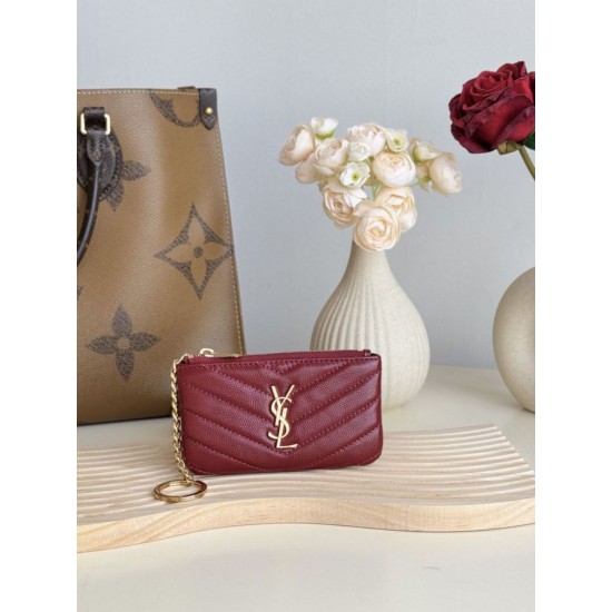 Replica Porta carte con cerniera YSL Saint Laurent Cassandre Matelassé Fragments Rosso Imitazione Outlet Online