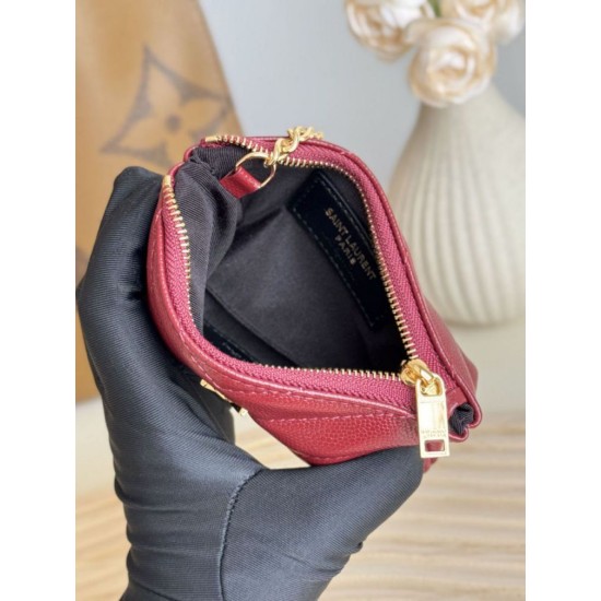 Replica Porta carte con cerniera YSL Saint Laurent Cassandre Matelassé Fragments Rosso Imitazione Outlet Online