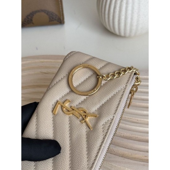 Replica Porta carte con cerniera YSL Saint Laurent Cassandre Matelassé Fragments Albicocca Imitazione Outlet Online