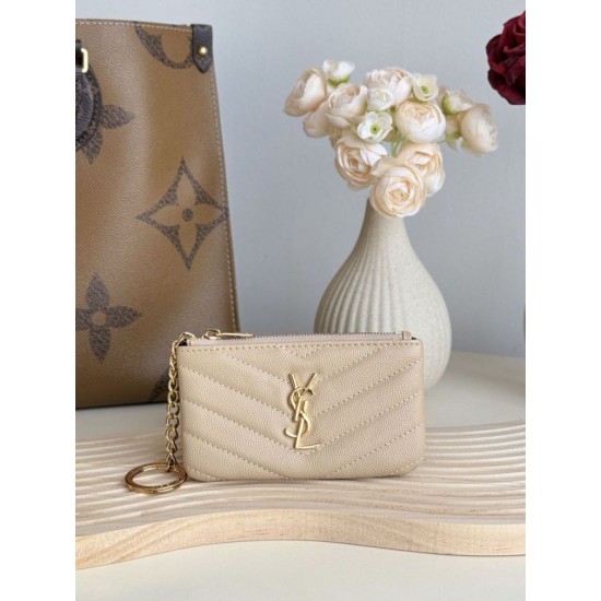 Replica Porta carte con cerniera YSL Saint Laurent Cassandre Matelassé Fragments Albicocca Imitazione Outlet Online