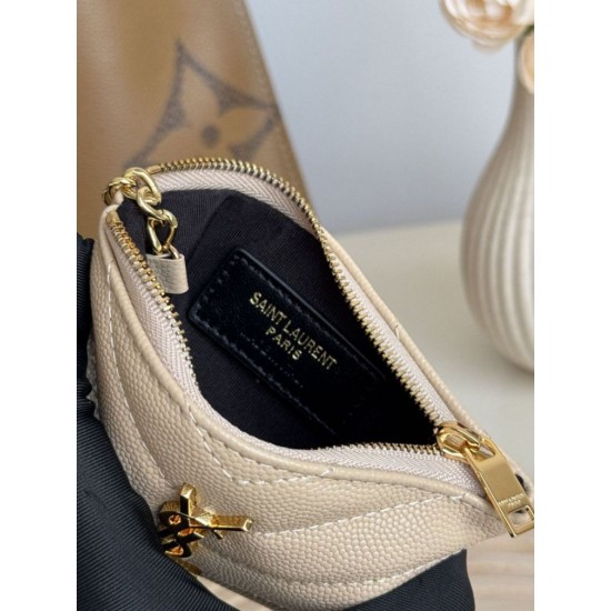 Replica Porta carte con cerniera YSL Saint Laurent Cassandre Matelassé Fragments Albicocca Imitazione Outlet Online