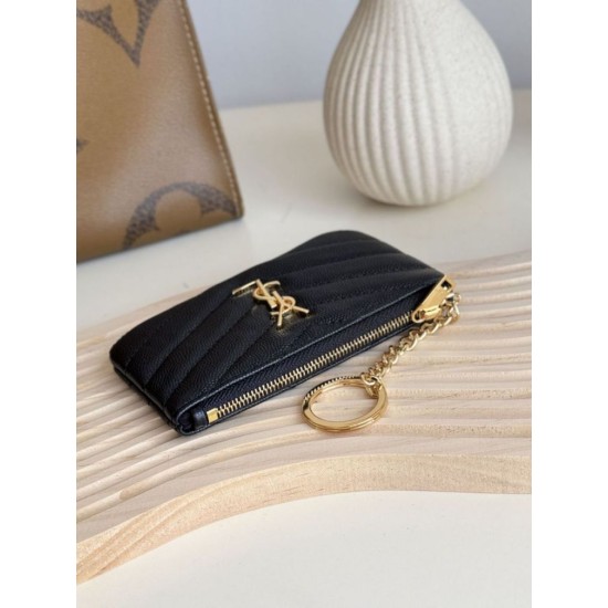 Replica Porta carte con cerniera YSL Saint Laurent Cassandre Matelassé Fragments Nero Oro Imitazione Outlet Online