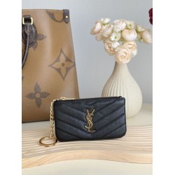 Replica Porta carte con cerniera YSL Saint Laurent Cassandre Matelassé Fragments Nero Oro Imitazione Outlet Online