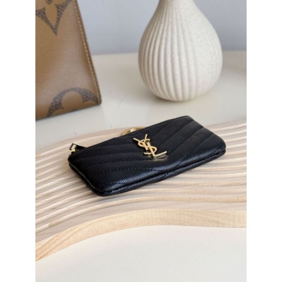 Replica Porta carte con cerniera YSL Saint Laurent Cassandre Matelassé Fragments Nero Oro Imitazione Outlet Online