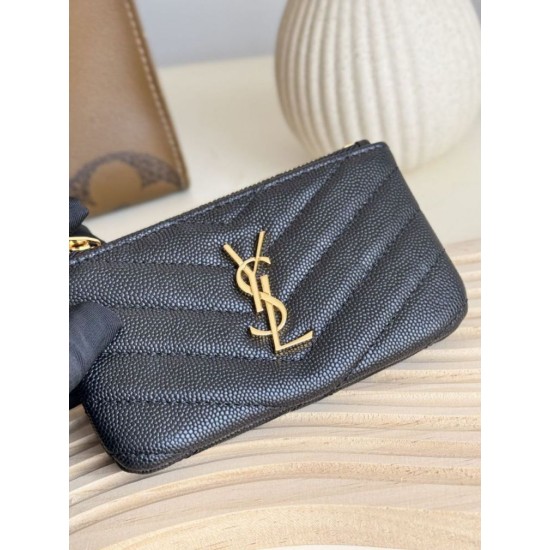 Replica Porta carte con cerniera YSL Saint Laurent Cassandre Matelassé Fragments Nero Oro Imitazione Outlet Online