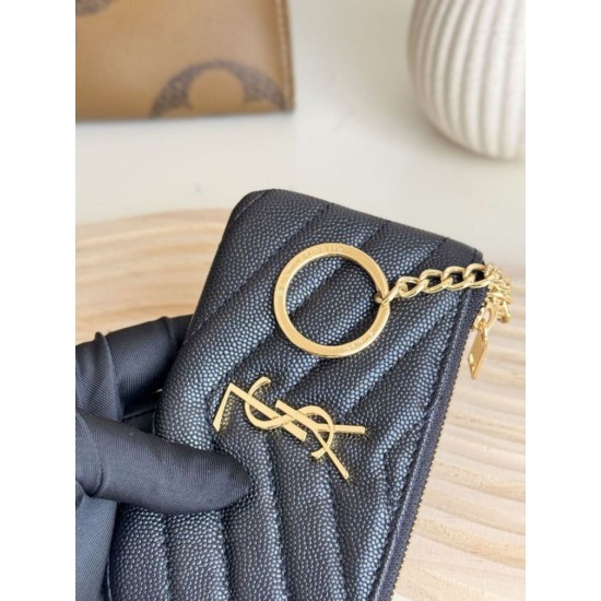 Replica Porta carte con cerniera YSL Saint Laurent Cassandre Matelassé Fragments Nero Oro Imitazione Outlet Online