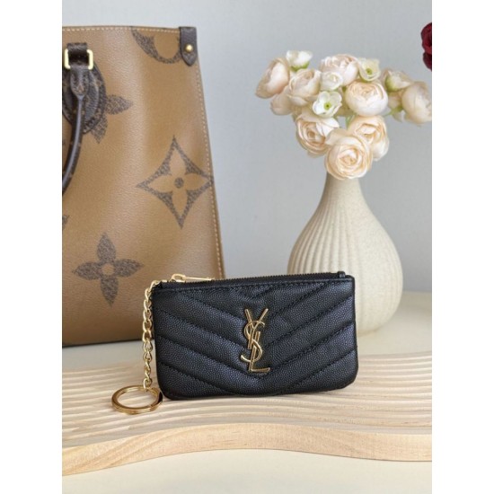 Replica Porta carte con cerniera YSL Saint Laurent Cassandre Matelassé Fragments Nero Oro Imitazione Outlet Online