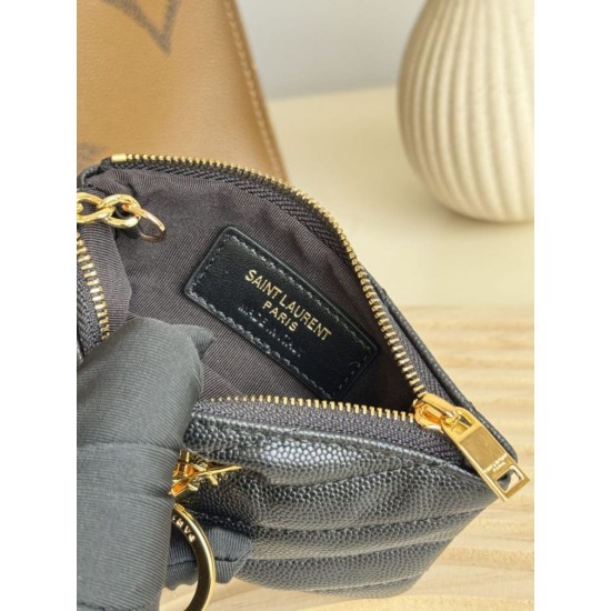 Replica Porta carte con cerniera YSL Saint Laurent Cassandre Matelassé Fragments Nero Oro Imitazione Outlet Online