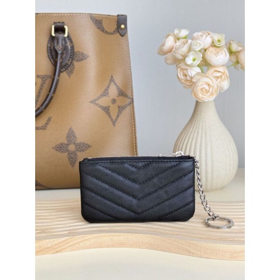 Replica Porta carte con cerniera YSL Saint Laurent Cassandre Matelassé Fragments Nero Argento Imitazione Outlet Online