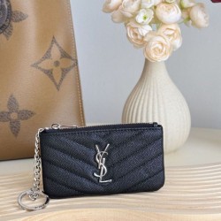 Replica Porta carte con cerniera YSL Saint Laurent Cassandre Matelassé Fragments Nero Argento Imitazione Outlet Online