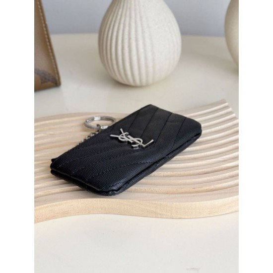 Replica Porta carte con cerniera YSL Saint Laurent Cassandre Matelassé Fragments Nero Argento Imitazione Outlet Online