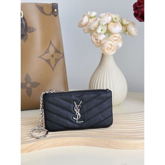 Replica Porta carte con cerniera YSL Saint Laurent Cassandre Matelassé Fragments Nero Argento Imitazione Outlet Online