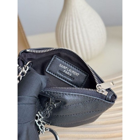 Replica Porta carte con cerniera YSL Saint Laurent Cassandre Matelassé Fragments Nero Argento Imitazione Outlet Online