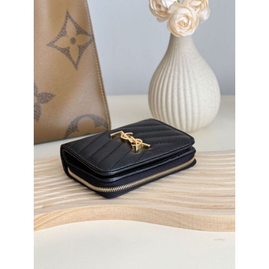 Replica Portafoglio compatto YSL Saint Laurent Cassandre Matelassé Nero Imitazione Outlet Online