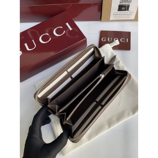 Replica Portafoglio Gucci con cerniera interna GG 856562 Marrone Imitazione Outlet Online