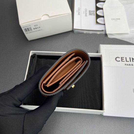 Replica Portafoglio piccolo a tre ante CELINE 16 in pelle di vitello satinata Marrone Imitazione Outlet Online
