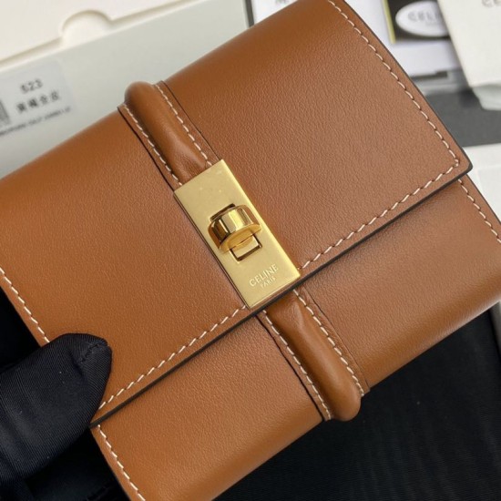 Replica Portafoglio piccolo a tre ante CELINE 16 in pelle di vitello satinata Marrone Imitazione Outlet Online