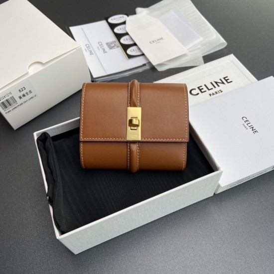 Replica Portafoglio piccolo a tre ante CELINE 16 in pelle di vitello satinata Marrone Imitazione Outlet Online