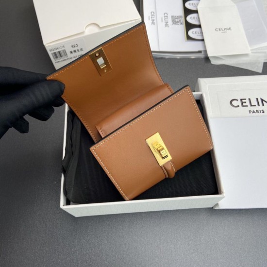 Replica Portafoglio piccolo a tre ante CELINE 16 in pelle di vitello satinata Marrone Imitazione Outlet Online
